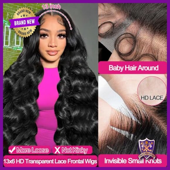 13x6 HD Lace Front Wig 180 Density Body Wave Human Hair Glueless Pre-Plucked